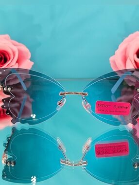 Betsey Johnson Sunglasses Blue Embellished Butterfly Sunglasses Vacation Novelty